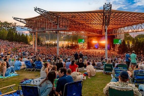Stage view of the Ameris Ampitheatre during a concert.