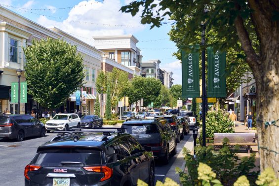 Street view of the Avalon town center in downtown Alpharetta.