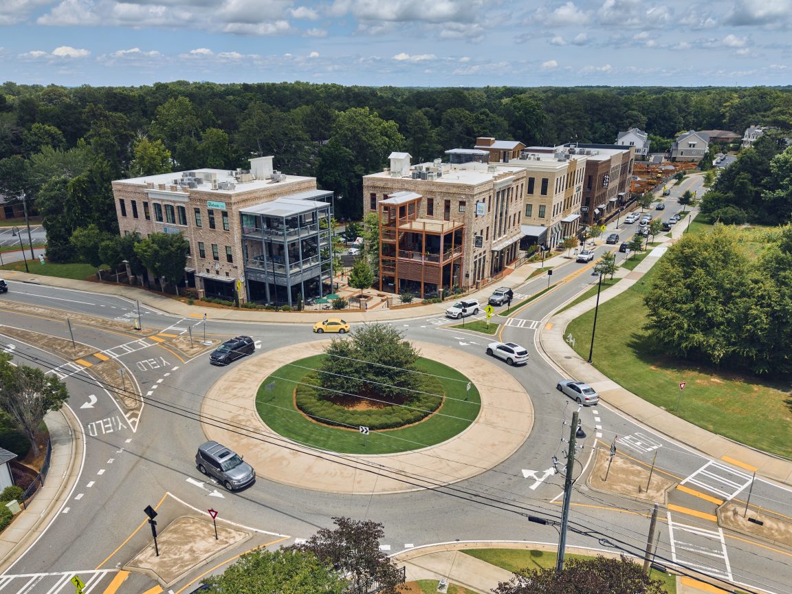 Aerial view of a roundabout in Milton.